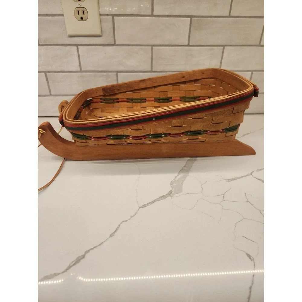 1990 Hand Woven‎ Sleigh Basket on Wood Runners~19th Century Basket Co~Christmas